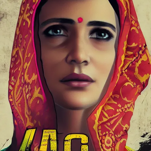 Image similar to kashmiri woman, closeup, GTA V poster, sharp focus, aesthetic!!!!!!!, ultra HD, 8k, highly detailed, intricate, elegant