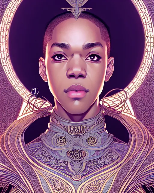 Image similar to symmetry!!!!!! beautiful malcolm x anime summer speaker close portrait, wearing ornate clothing, ultra detailed, elegant, intricate, anime, dynamic lighting, dnd, glowing lights, digital art, digital painting, artstation, wlop, sharp focus, illustration, art by artgerm and greg rutkowski and alphonse mucha, 8 k