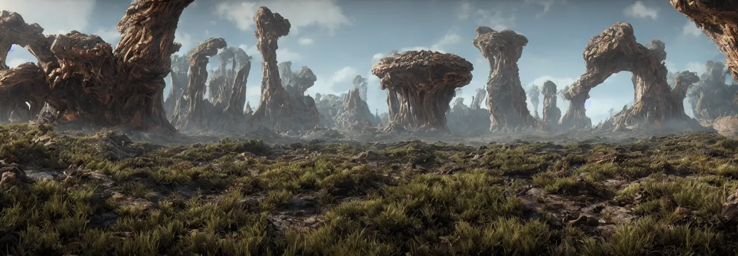 Image similar to an alien planet, realistic, detailed, unreal engine,