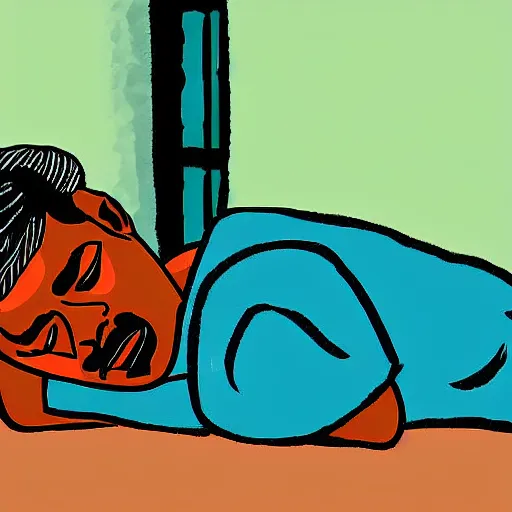 Image similar to Indian man sleeping in university, digital art