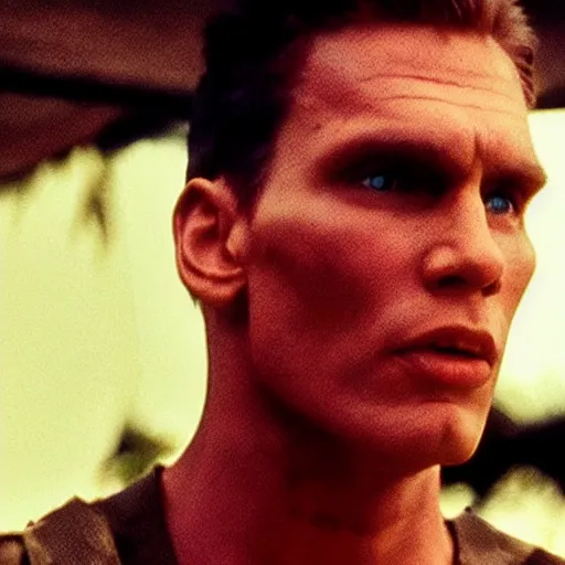 Image similar to Live Action Still of Jerma985 in Apocalypse Now, real life, hyperrealistic, ultra realistic, realistic, highly detailed, epic, HD quality, 8k resolution, body and headshot, film still