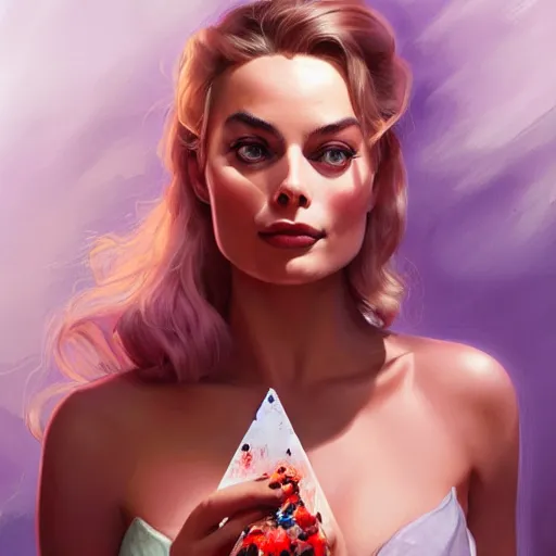 Prompt: Margot Robbie eating a lolly pop, D&D, fantasy, intricate, elegant, highly detailed, digital painting, artstation, concept art, matte, sharp focus, illustration, hearthstone, art by Artgerm and Greg Rutkowski and Alphonse Mucha