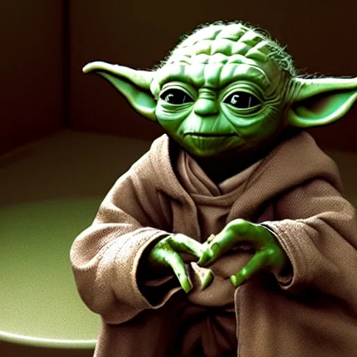 Image similar to photo of yoda sitting on the toilet