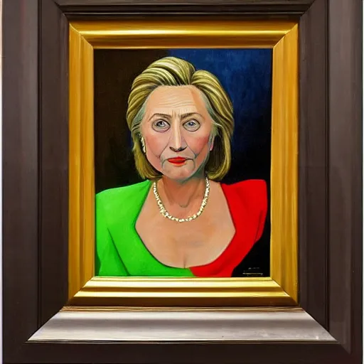 Image similar to very very detailed surreal beautiful portrait of hillary clinton in the 1 9 9 0 s, painted by max ernst