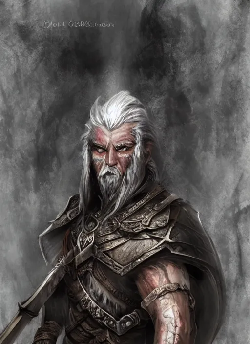 Prompt: warrior character portrait revenant old male hobbi fantasy