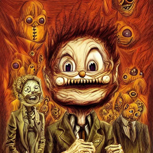 Image similar to garfield scariest horror nightmare by junji ito, digital art, deepdream cosmic, 3 d high definition, trending on artstation, photorealistic, high resolution, 8 k, octane, hyper detailed, trending on deviantart insane details, intricate, elite, ornate, elegant trend, highly detailed and intricate, sharp focus, photography, unreal engine