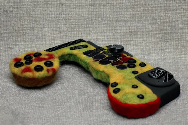 Prompt: call of duty : laundry time 2. dream needle felted guitar hero controller