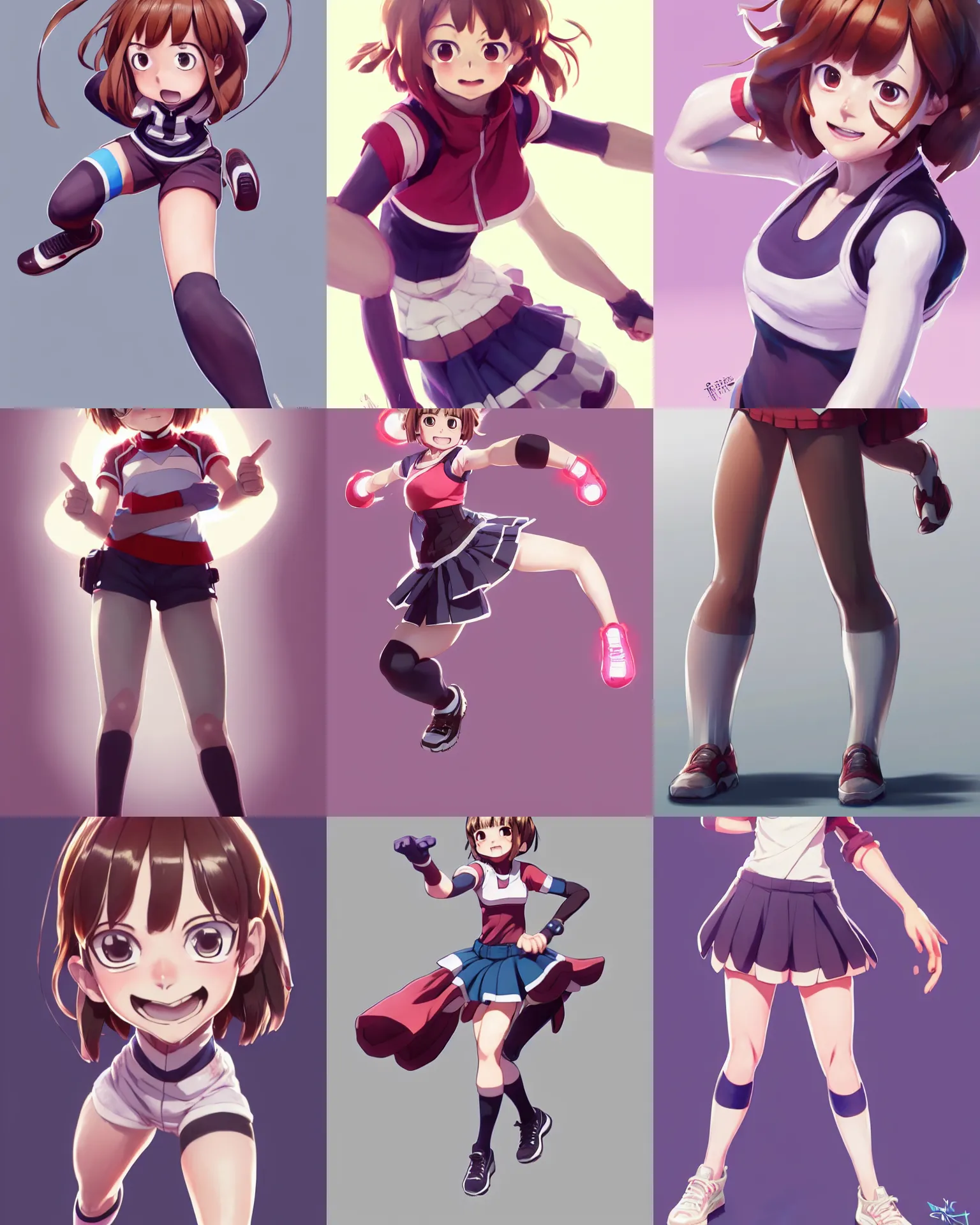 Prompt: full body character concept art of ochako uraraka | | distinct - fine, key visual, realistic shaded perfect face, fine details by stanley artgerm lau, wlop, rossdraws, james jean, andrei riabovitchev, marc simonetti, sakimichan, and jakub rebelka, trending on artstation