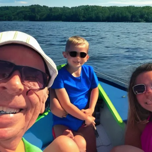 Image similar to selfie photograph of family summer boating on lake champlain