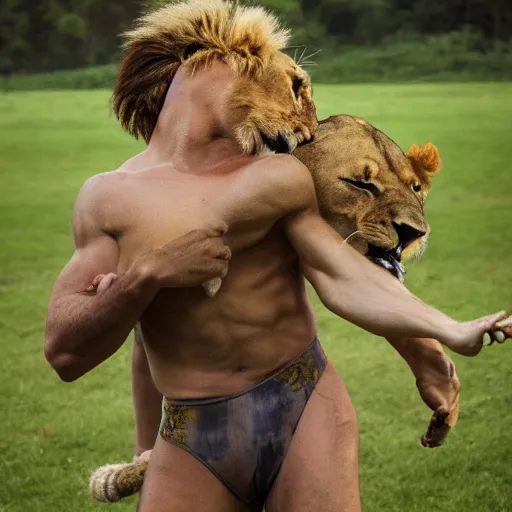 Image similar to Samson wrestling lion