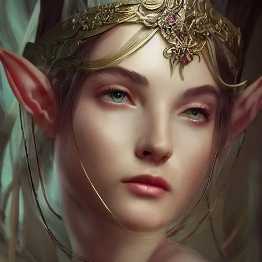 Image similar to Portrait of a young, beautiful and elegant elf queen, full of details, matte painting, concept art, smooth, by Ina Wong and wlop ，trending on cgsociety and artstation，8kHDR，light effect，-H 768