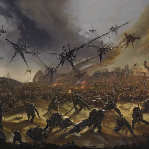 Image similar to a painted scene of the fall of cadia