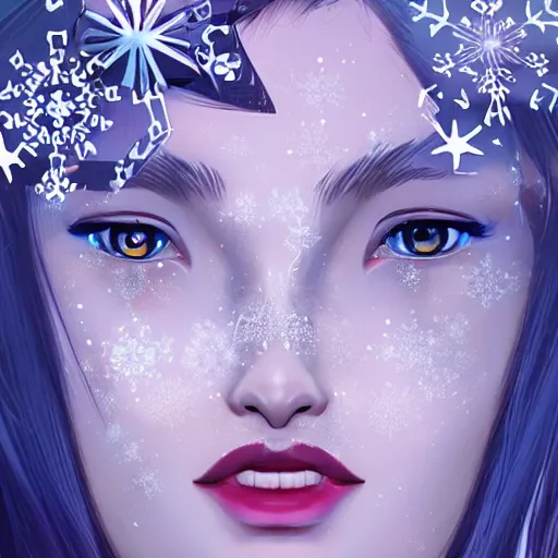 Image similar to a pretty face turning into silk snowflakes. artstation award