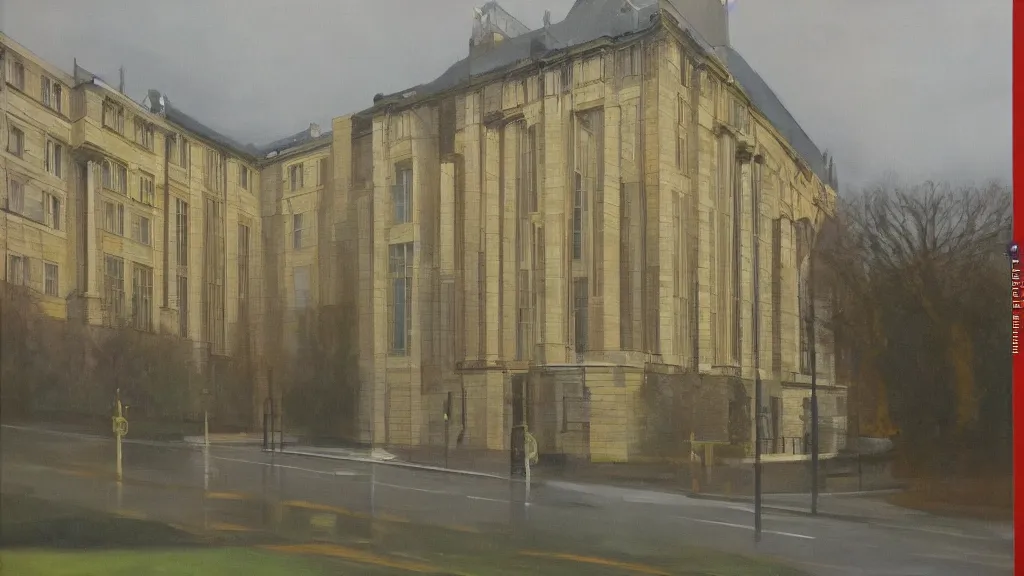 Prompt: oil painting of the architecture of University college dublin by Gerhard Richter