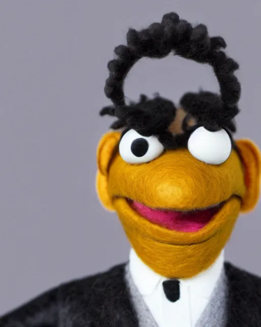 Image similar to oscar nunez with a suit as a muppet. highly detailed felt. hyper real photo. 4 k.