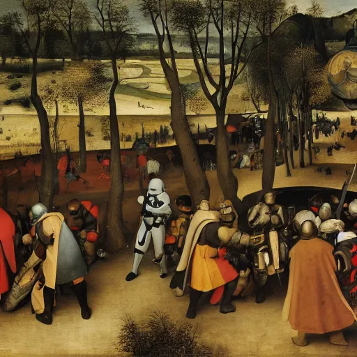 Prompt: Pieter Bruegel Painting of Star Wars