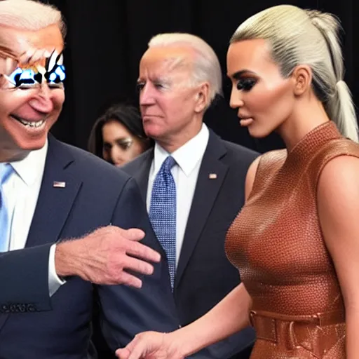 Prompt: Joe Biden and Kim Kardashian shaking hands