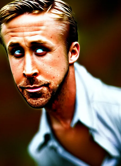 Image similar to ryan gosling fused with a goose, natural light, bloom, detailed face, magazine, press, photo, steve mccurry, david lazar, canon, nikon, focus