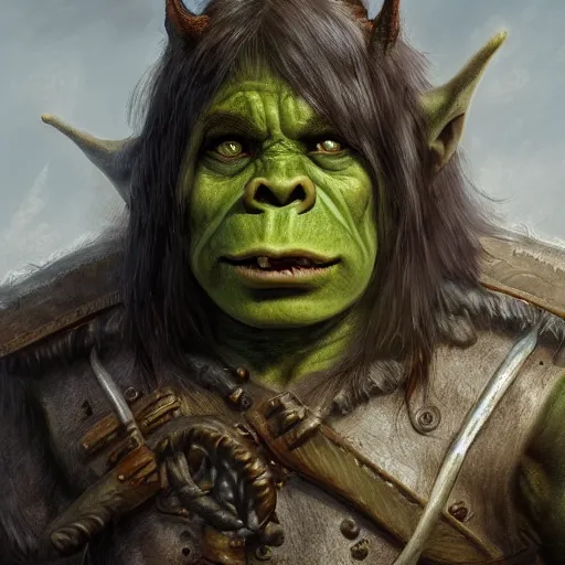 Prompt: a detailed portrait of a child orc boy, fantasy art illustration, incredibly highly detailed and realistic, 8 k, sharp focus