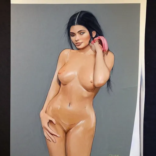 Prompt: a photo of kylie jenner fit body by anders zorn, tan skin highly detailed full body