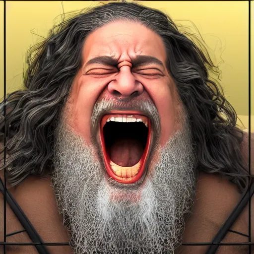 Prompt: richard stallman screaming, angry, furious, photograph, photorealistic, detailed, 8k HDR, trending on artstation,