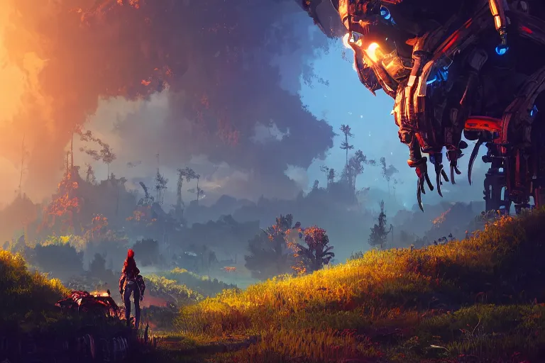 Image similar to watcher machine mecanical creature robot of horizon forbidden west horizon zero dawn radiating a glowing aura global illumination ray tracing hdr fanart arstation by ian pesty and alena aenami artworks in 4 k