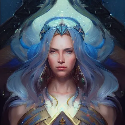 Image similar to star goddess, d & d, fantasy, portrait, highly detailed, digital painting, trending on artstation, concept art, sharp focus, illustration, art by artgerm and greg rutkowski and magali villeneuve