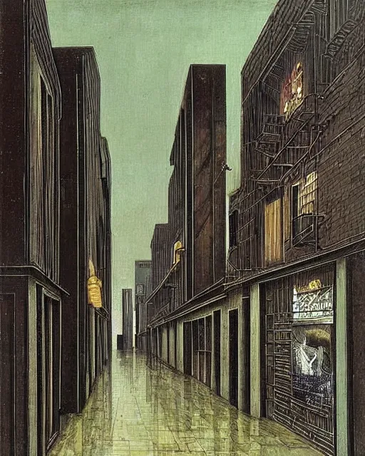 Image similar to empty street on a melancholy rainy night of cyberpunk city de chirico