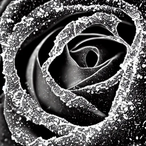 Image similar to award - winning macro of a beautiful black rose made of glowing molten magma