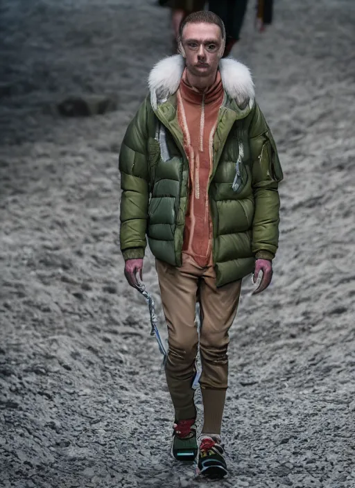 Image similar to hyperrealistic and heavy detailed Moncler runway show of rick and morty , Leica SL2 50mm, vivid color, high quality, high textured, real life