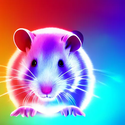 Image similar to cyberpunk hamster! holding rainbow! gem! crystal, neon lights, light reflection, 8 k, hd