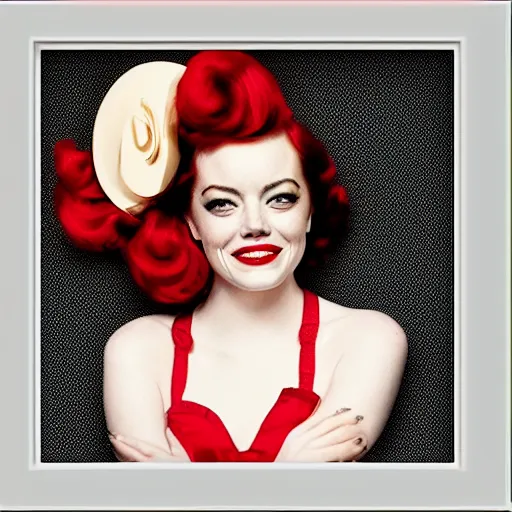 Prompt: Emma Stone as a pinup girl, XF IQ4, 150MP, 50mm, f/1.4, ISO 200, 1/160s, natural light, Adobe Lightroom, DxO Photolab, Corel PaintShop Pro, filling the frame, rule of thirds, symmetrical balance, depth layering, polarizing filter