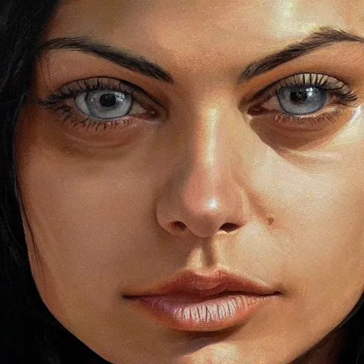 Prompt: mila kunis, high quality high detail painting by lucian freud, hd, photorealistic lighting