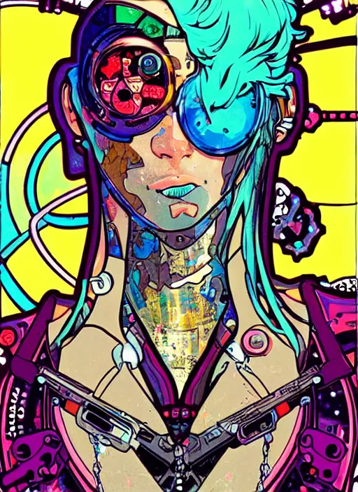 Prompt: cyberpunk pisces!! cyborg portrait illustration, pop art, splash painting, art by geof darrow, ashley wood, alphonse mucha, makoto shinkai