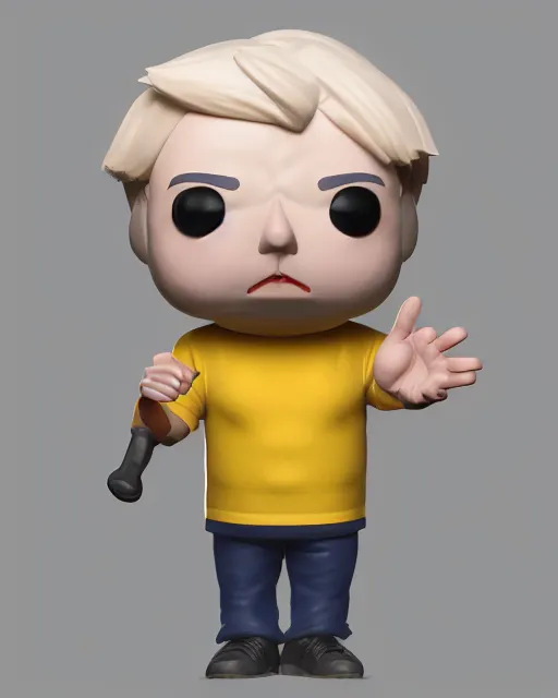 Image similar to full body 3d render of boris johnson as a funko pop, studio lighting, white background, blender, trending on artstation, 8k, highly detailed