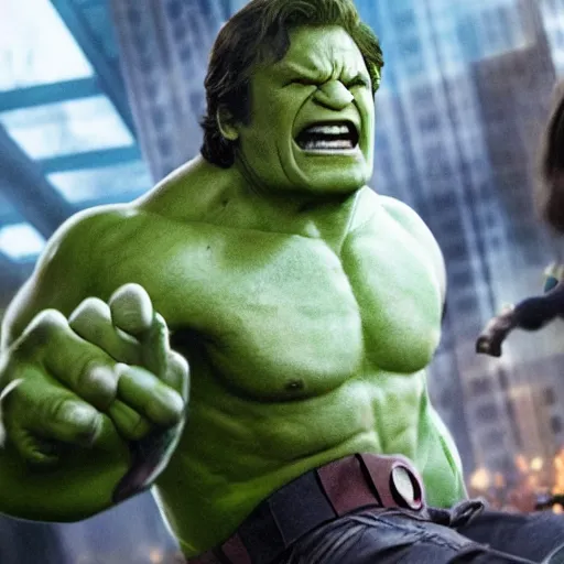 Image similar to Avengers Movie with Betty White as the HULK, action sequence, action shot, fluid, kinetic, frenetic, grandmotherly, 8K, 4K, action shot, movie still, cinematic