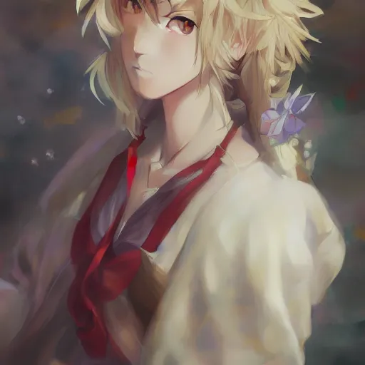 Prompt: Classical oil painting of Kirisame Marisa by Cushart Krenz, beautiful anime artwork, official artwork, stylistic, Touhou character, brush strokes, oil, canvas