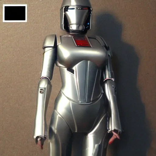 Prompt: Low poly Hot slim fit attractive steel cylon woman from battlestar galactica chrome cylon invasion centurion robot