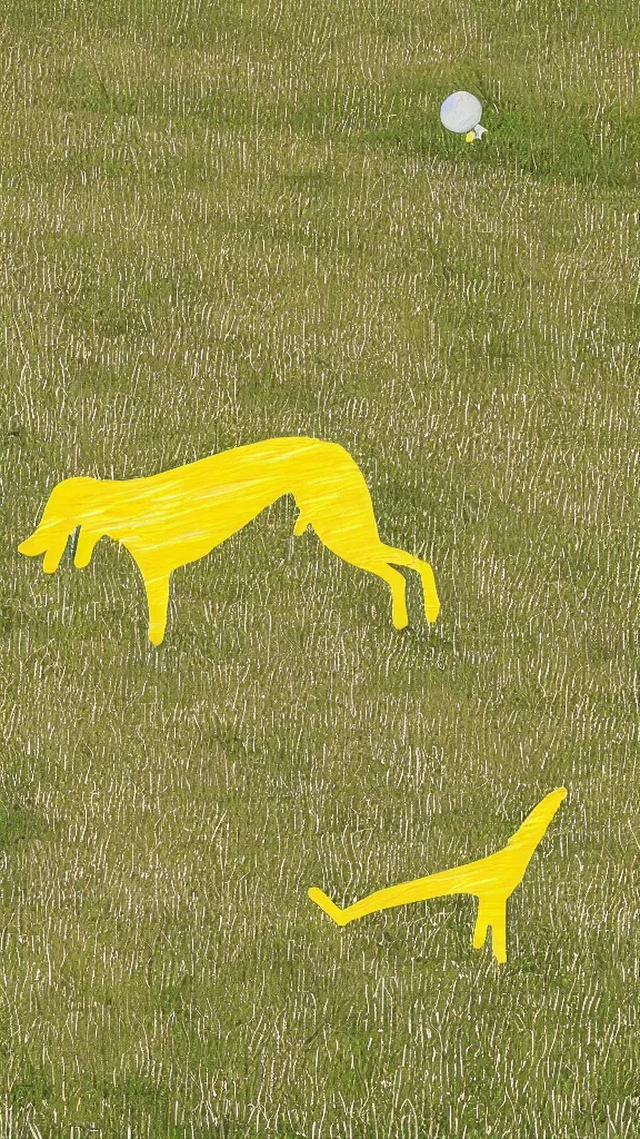 Prompt: A white and yellow dog was rolling in the field,Stick figure style.