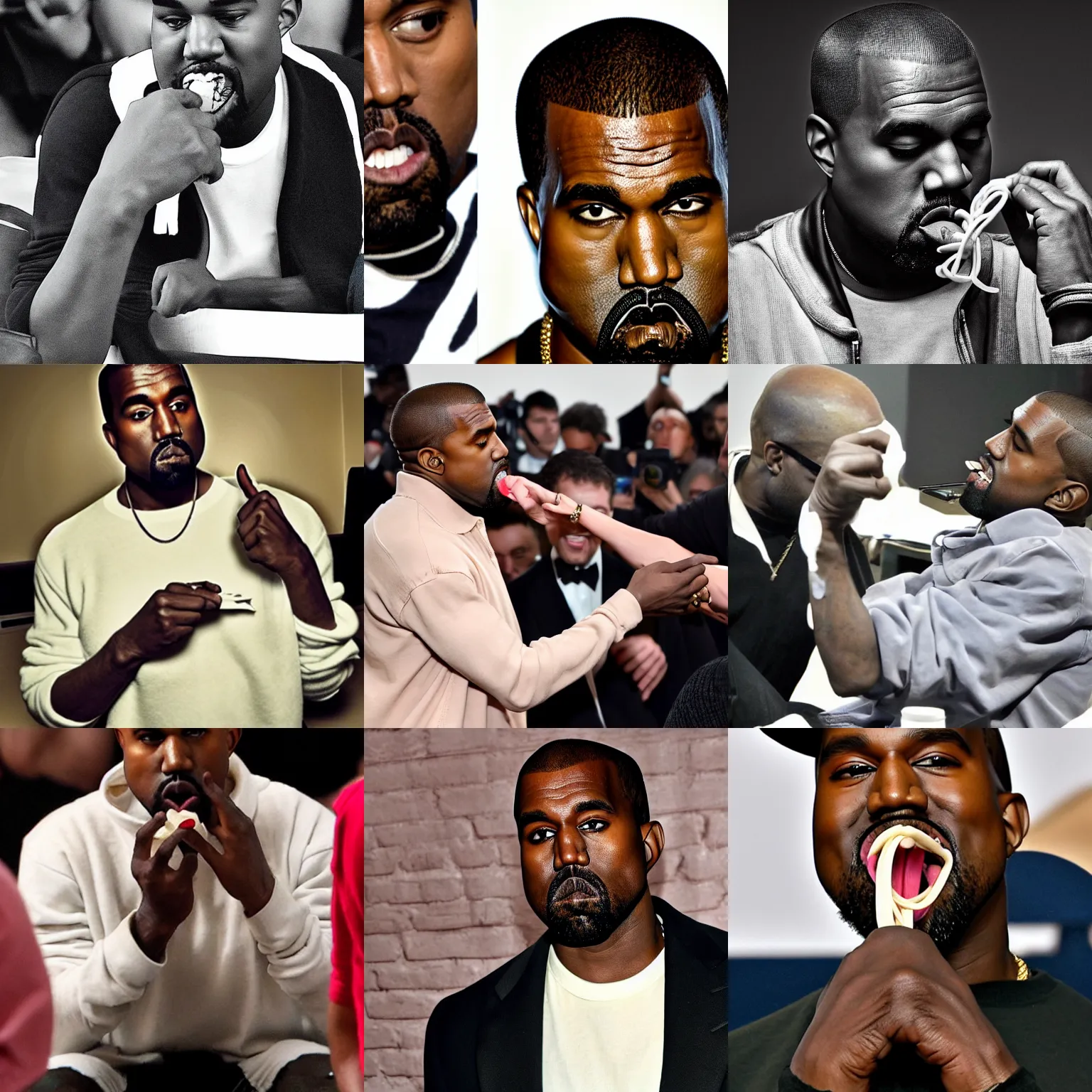 Prompt: kanye west putting rubber bands into his mouth