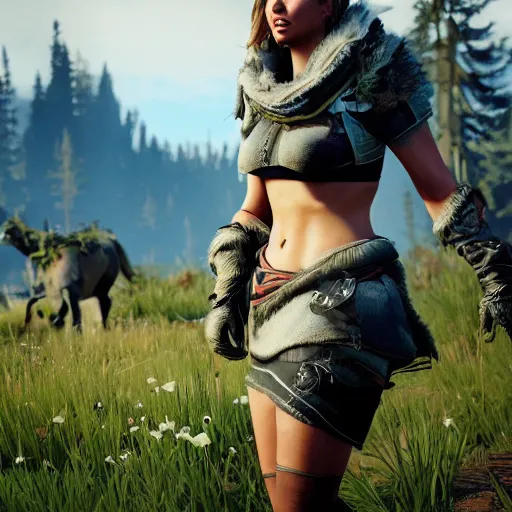 Prompt: kate upton in horizon zero game, high quality