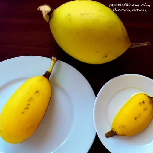 Prompt: Introducing the manana! The mix between a mango and a banana. Professional food photo