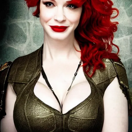 Prompt: full body photo of christina hendricks as a vampire warrior with weapons
