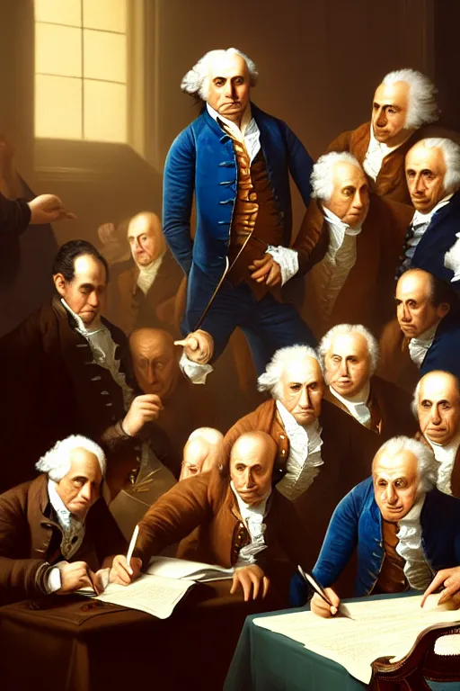 Image similar to portrait of anthropomorphic owls signing of the declaration of independence, dramatic lighting, highly detailed, digital painting, artstation, concept art, smooth, sharp focus, illustration, art by wlop, mars ravelo and greg rutkowski