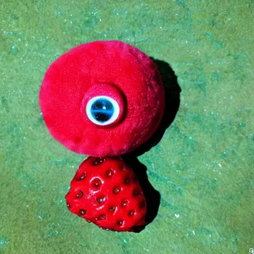 Image similar to strawberry creature with multiple eyes