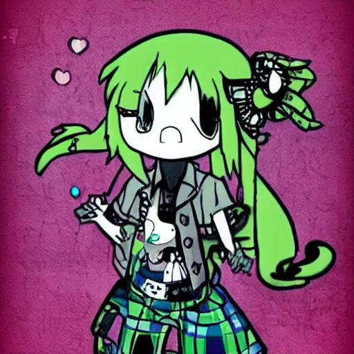 Image similar to punk happy tree friends character, profile picture, grunge fashion, reflection, cute artwork, inspired by made in abyss, gothic style