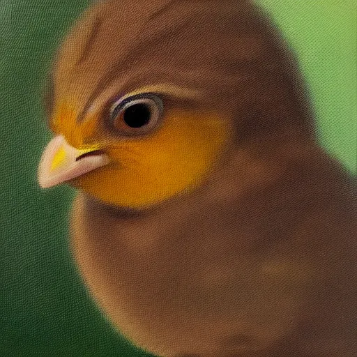 Prompt: a baby chick king, oil in canvas style