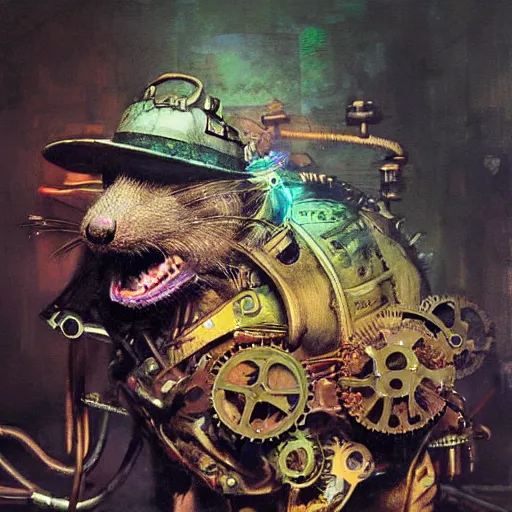 Image similar to steampunk rat, acid, 303, psychedelic, by ruan jia