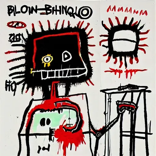 Prompt: “pig, emo pathologist woman taking blood sample, by Jean-Michel Basquiat”