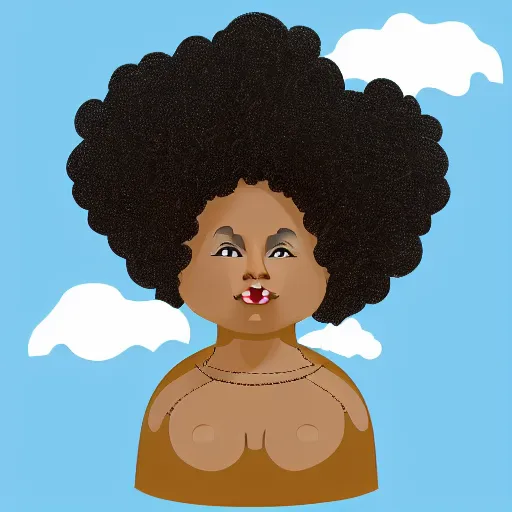 Prompt: mixed fat woman with an afro in the clouds